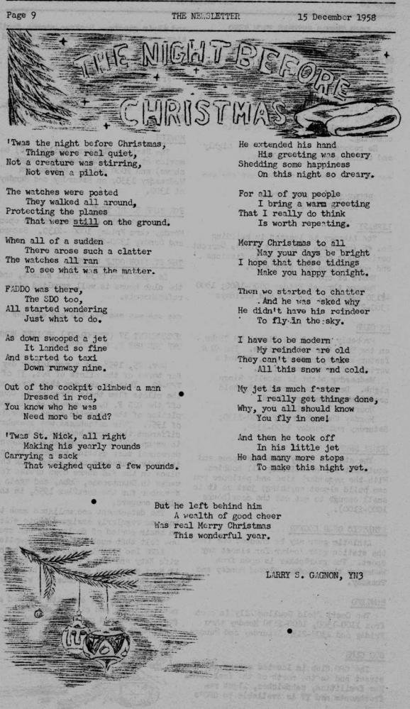 The Night Before Christmas 1958: This is off page 9 of the Navy Light Photographic Squadron VFP-62 December 15, 1958.